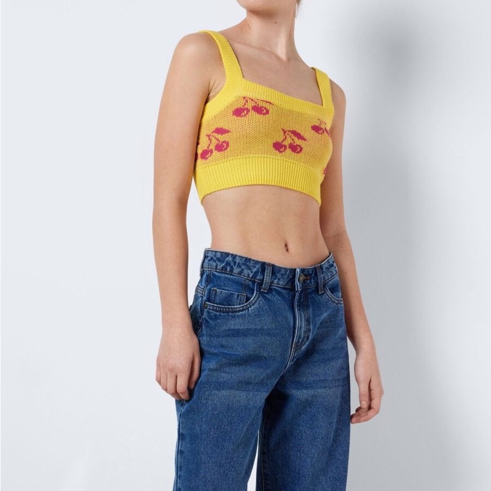 Noisy may Yellow Cherry Knit Crop Top